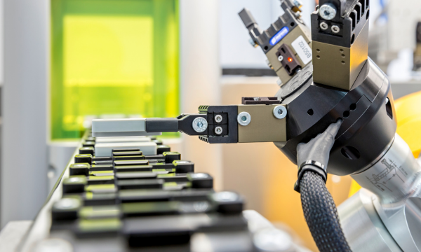 Pick-and-place automation for high cycle rates Pick-and-place robot performing automated component assembly