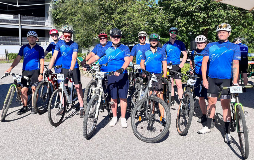 esmo AG's gravel team lined up and ready for the start of the 2025 Rosenheim Cycling Marathon