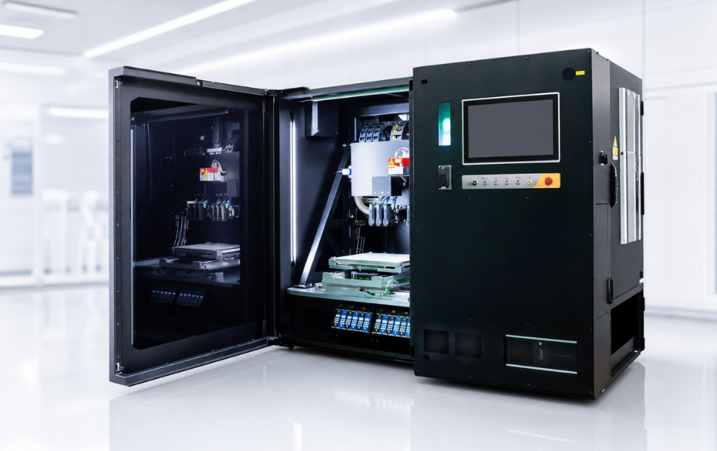 3D-Drucker MMJ ProX series von AMAREA mit geöffneter Tür und Blick auf die Druckkammer mit integriertem Bedienterminal