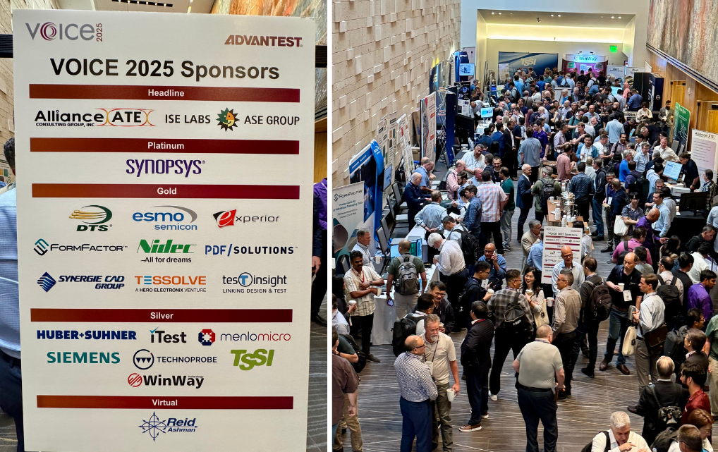 Gut besuchte Ausstellungsfläche der ADVANTEST VOICE 2025 in Austin, Texas, mit zahlreichen Messebesuchern an den Partnerständen und im Austausch miteinander.