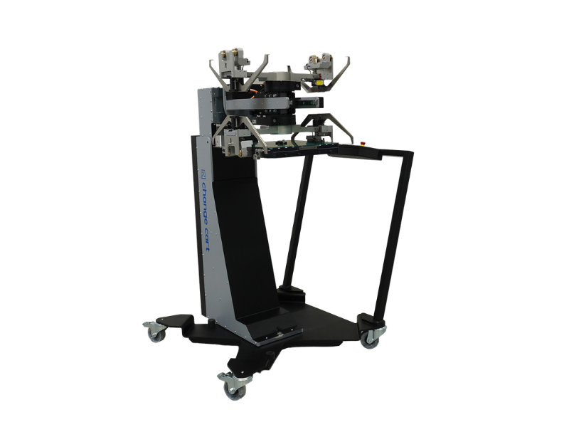 esmo x-change cart – gripper head detail view with 180° rotation mechanism and spring-loaded guide 