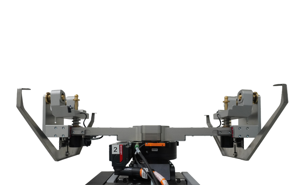 esmo x-change cart – front view of gripper head with bilateral guide pins and locking mechanism
