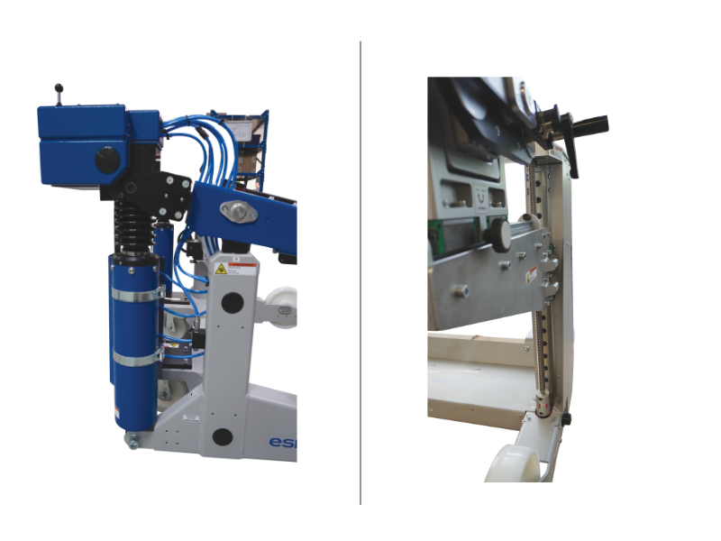 Detail views of the eos cart showing the vertical adjustment assembly and mechanical components
